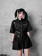 YUBABY Glossy Black Punk Techwear Automatic Buckle Multi Wrap Women's Belts