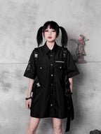 YUBABY Glossy Black Punk Techwear Automatic Buckle Multi Wrap Women's Belts