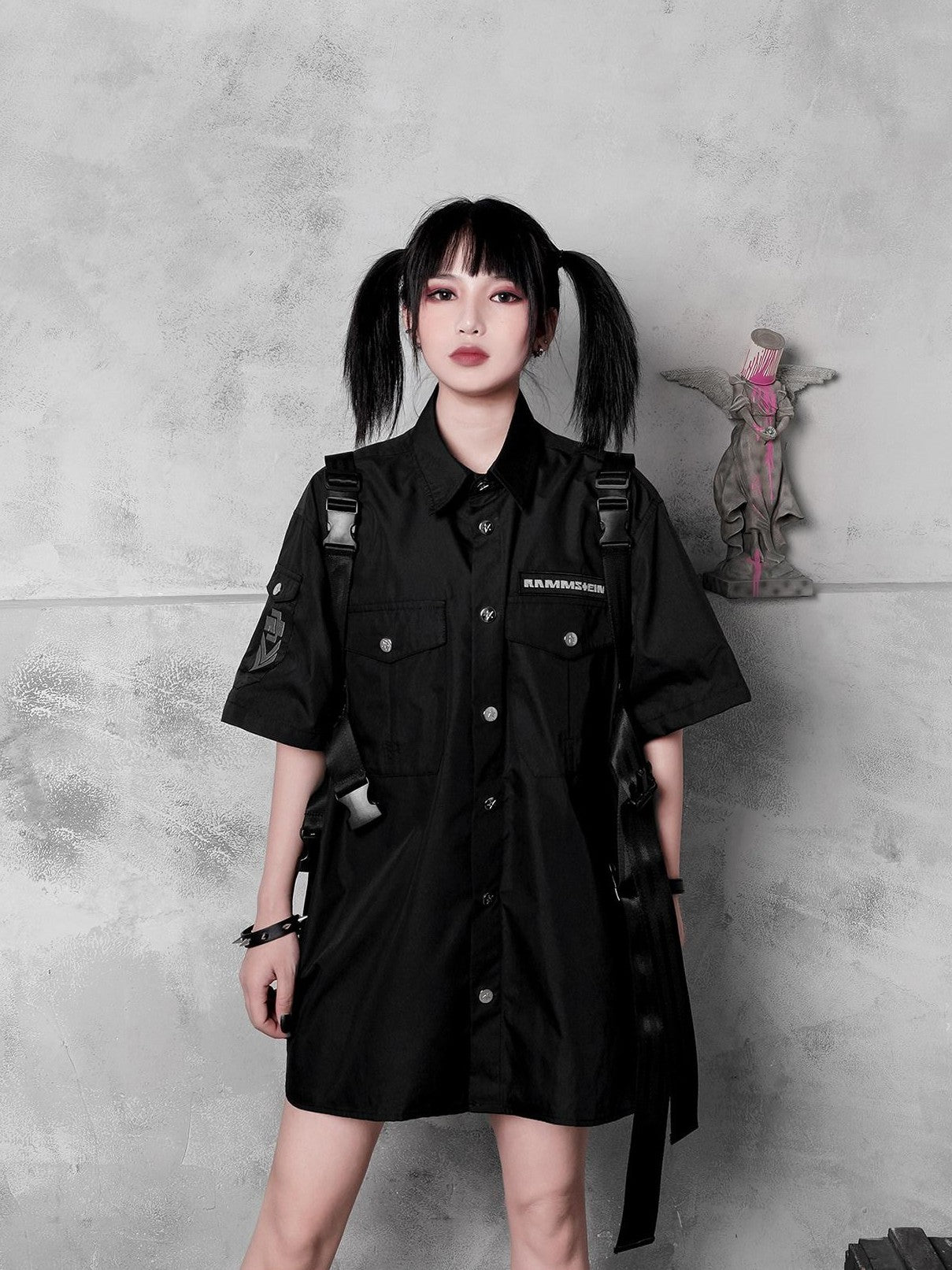 YUBABY Glossy Black Punk Techwear Automatic Buckle Multi Wrap Women's Belts