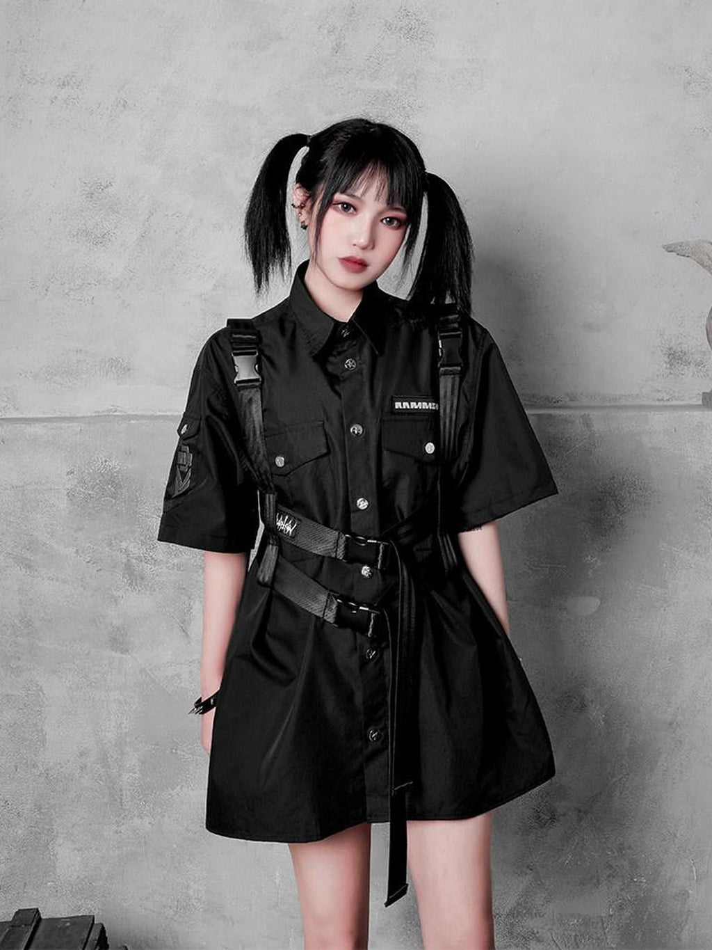 YUBABY Glossy Black Punk Techwear Automatic Buckle Multi Wrap Women's Belts