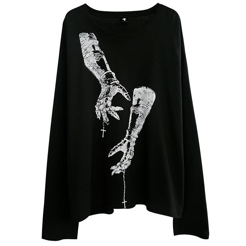 YUBABY_Gothic_Armor_Gauntlet_Cross_Chain_Print_Women's_Long_Sleeve_T-shirts_1070694351969_MISSTT