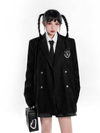 YUBABY Gothic Badge Embroidered Double Breasted Military Women's Cotton Jackets