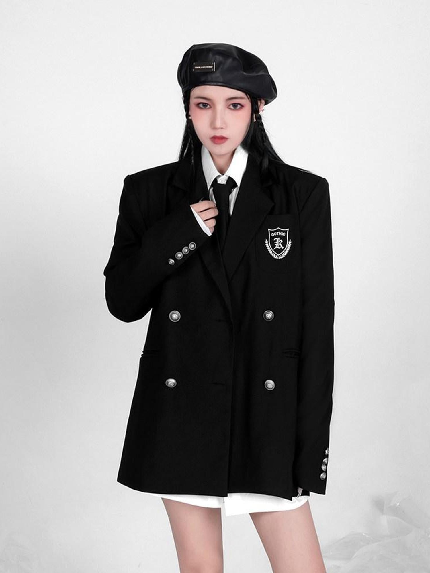 YUBABY Gothic Badge Embroidered Double Breasted Military Women's Cotton Jackets
