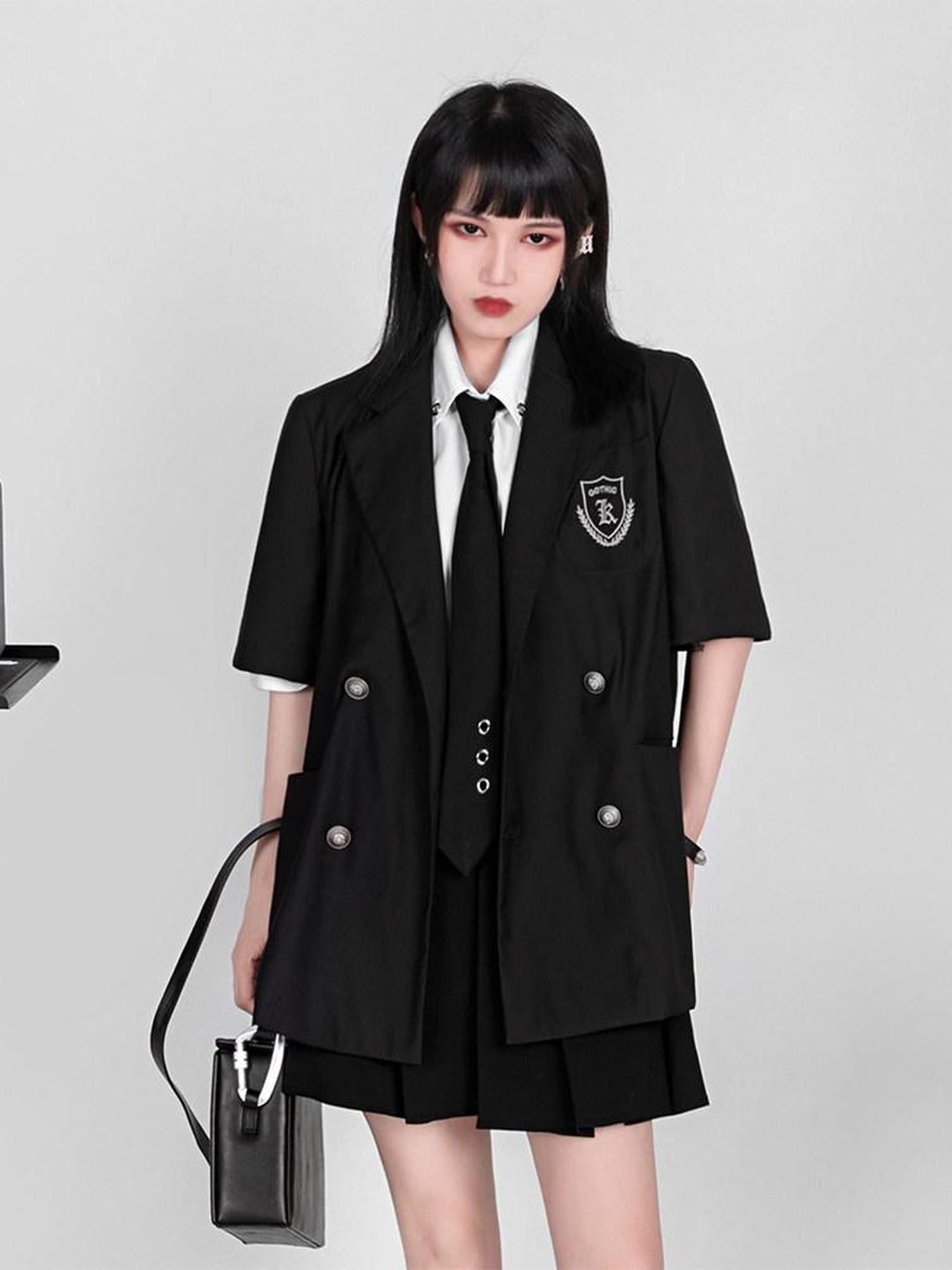 YUBABY Gothic Badge Embroidered Double Breasted Military Women's Cotton Jackets