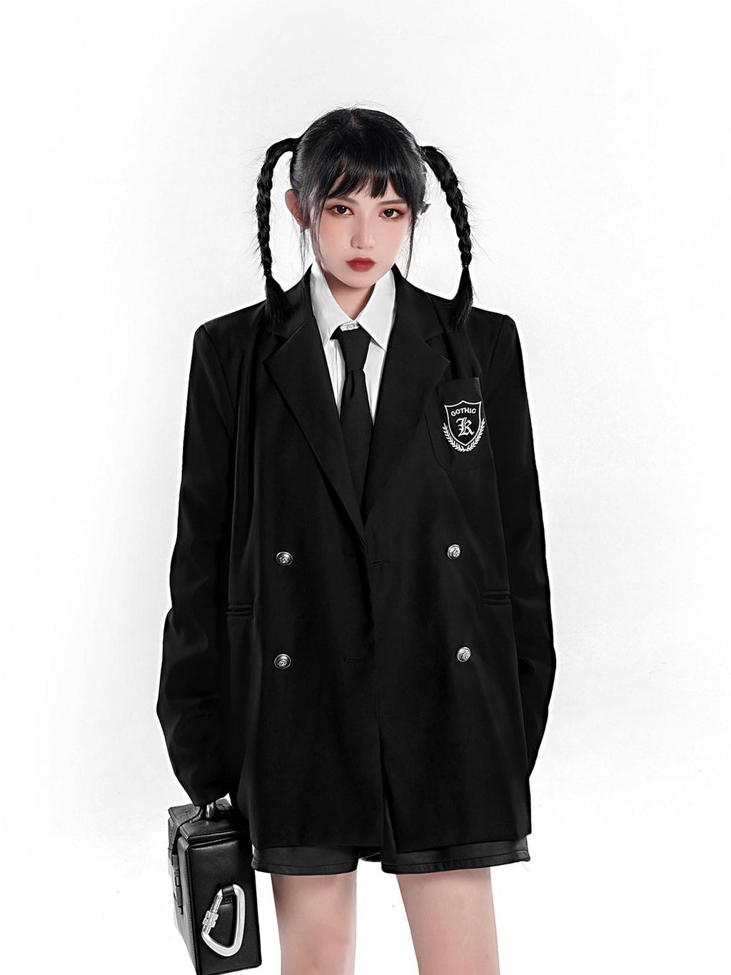 YUBABY Gothic Badge Embroidered Double Breasted Military Women's Cotton Jackets