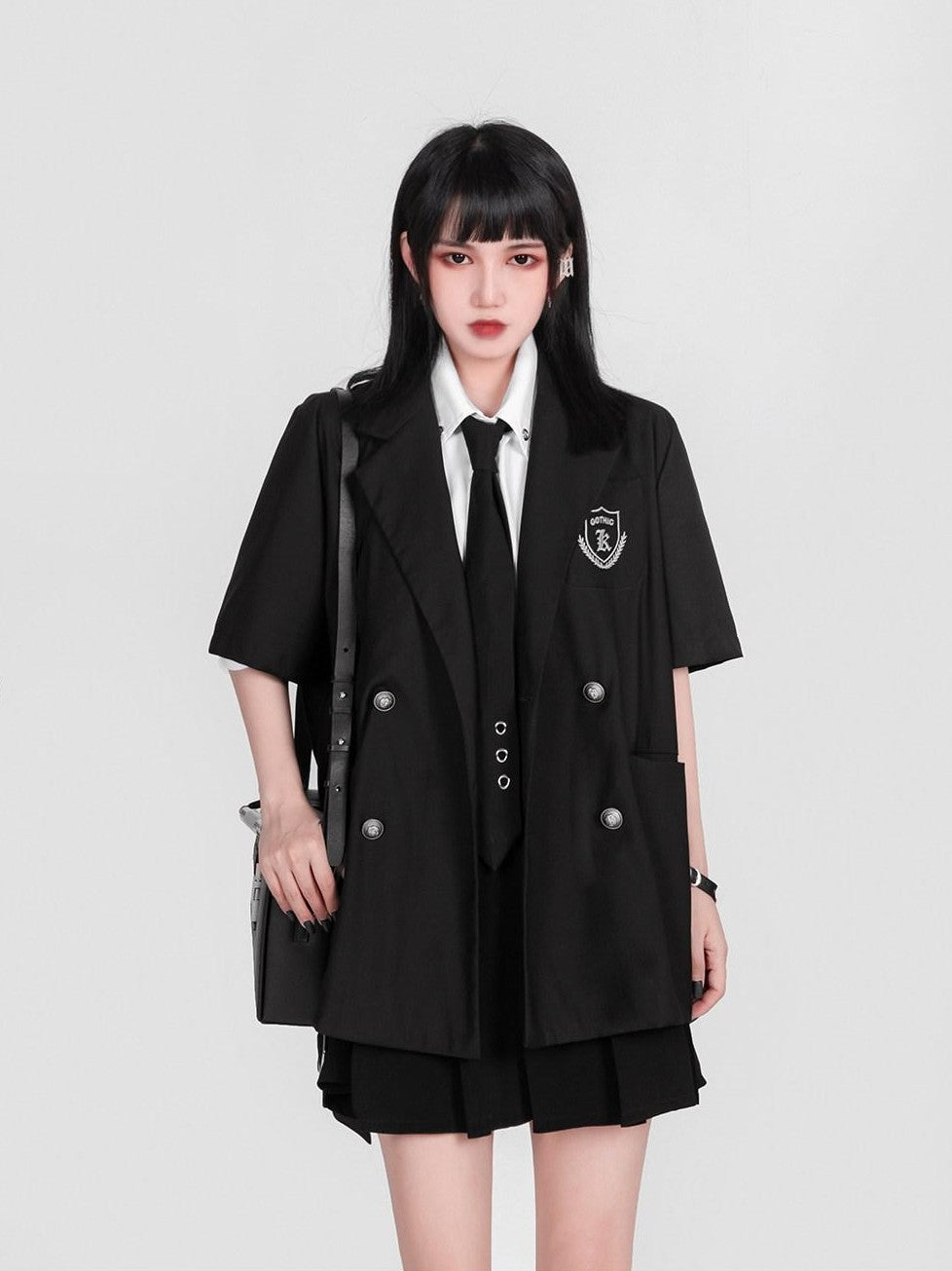 YUBABY Gothic Badge Embroidered Double Breasted Military Women's Cotton Jackets