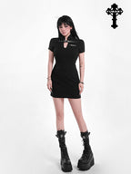 YUBABY Gothic Belted Qipao Bodycon Women's Polyester Little Black Casual Mini Dresses