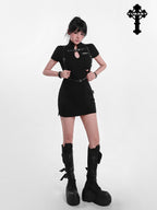 YUBABY Gothic Belted Qipao Bodycon Women's Polyester Little Black Casual Mini Dresses