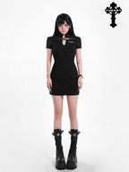 YUBABY Gothic Belted Qipao Bodycon Women's Polyester Little Black Casual Mini Dresses