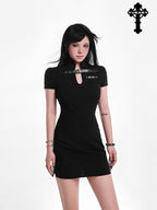 YUBABY Gothic Belted Qipao Bodycon Women's Polyester Little Black Casual Mini Dresses
