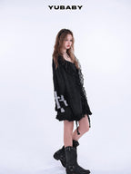 YUBABY Gothic Cross Handcrafted Lace Trim Women's Acrylic Blend Faux Mink Sweaters