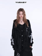YUBABY Gothic Cross Handcrafted Lace Trim Women's Acrylic Blend Faux Mink Sweaters