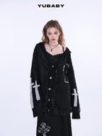 YUBABY Gothic Cross Handcrafted Lace Trim Women's Acrylic Blend Faux Mink Sweaters