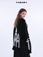 YUBABY Gothic Cross Handcrafted Lace Trim Women's Acrylic Blend Faux Mink Sweaters