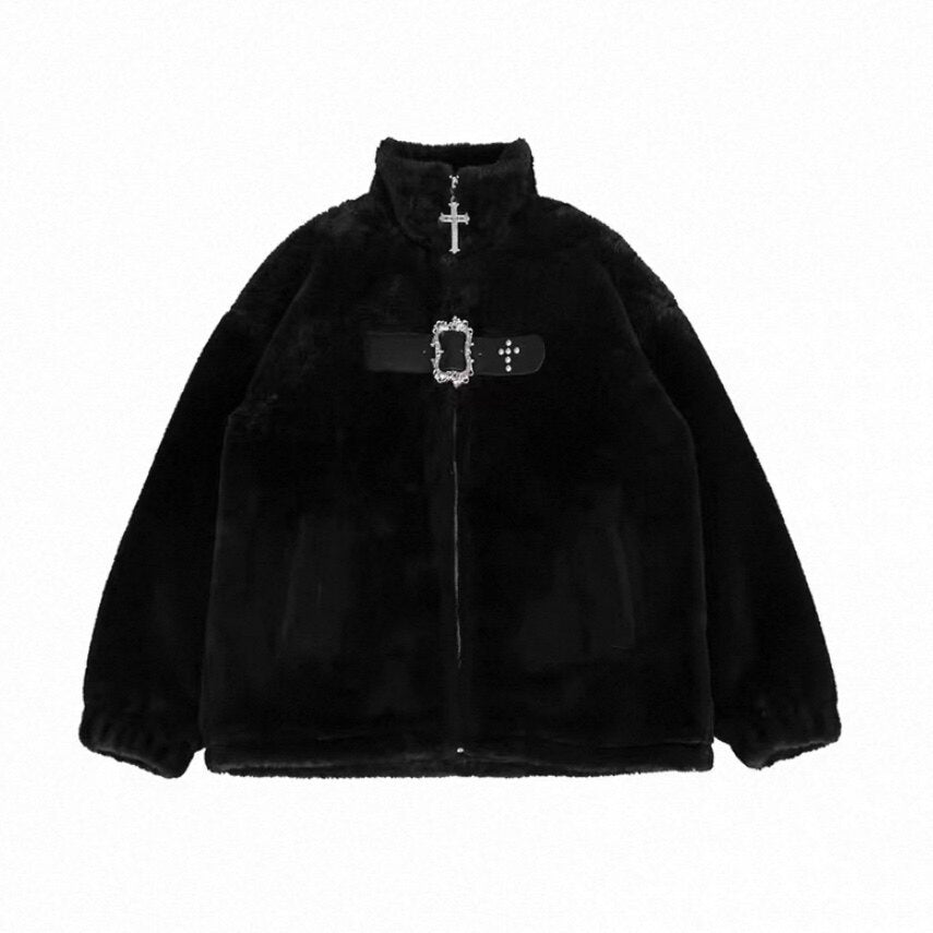 YUBABY_Gothic_Cross_Studded_Zipper_Stand_Collar_Loose_Women's_Faux_Mink_Wool_Coats_985027385093_MISSTT