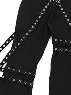 YUBABY Gothic Detachable Tie Flared High Stretch Pockets Women's Polyester Skinny Pants