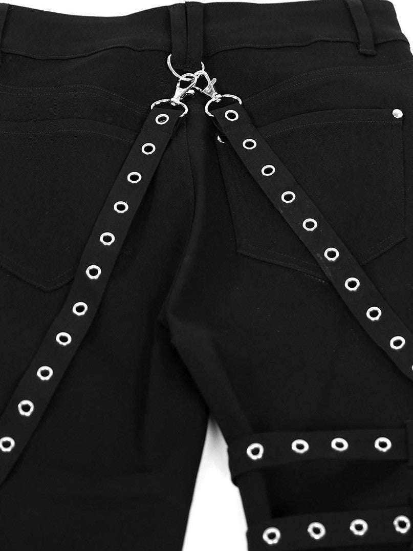 YUBABY Gothic Detachable Tie Flared High Stretch Pockets Women's Polyester Skinny Pants