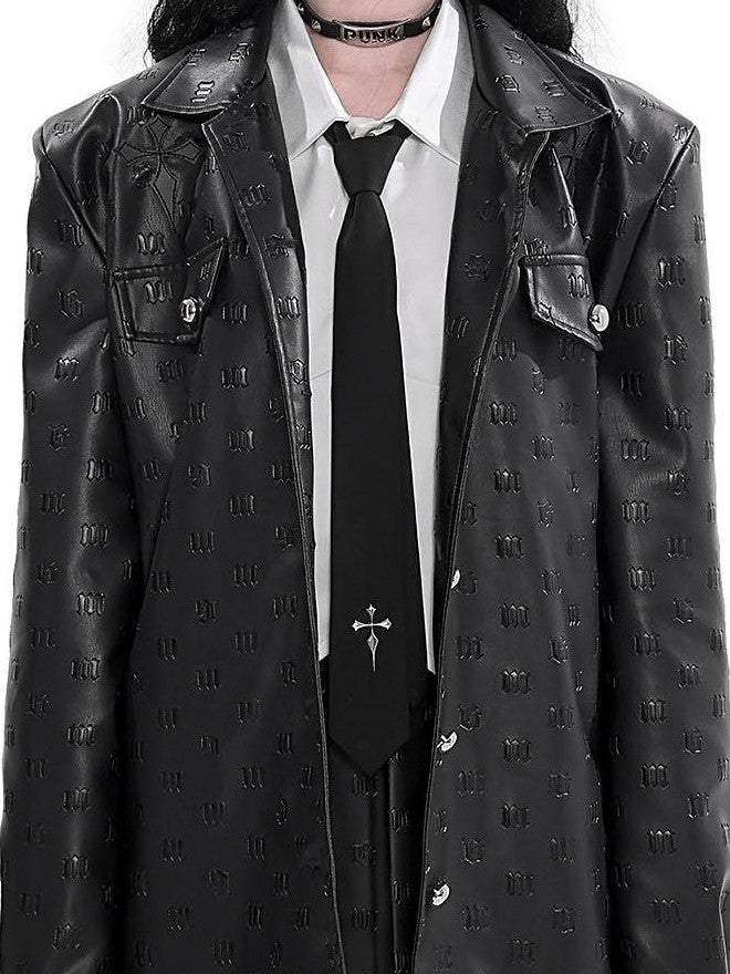 YUBABY Gothic Embossed Cross Patch Shoulder Pad Women's Leather Jackets