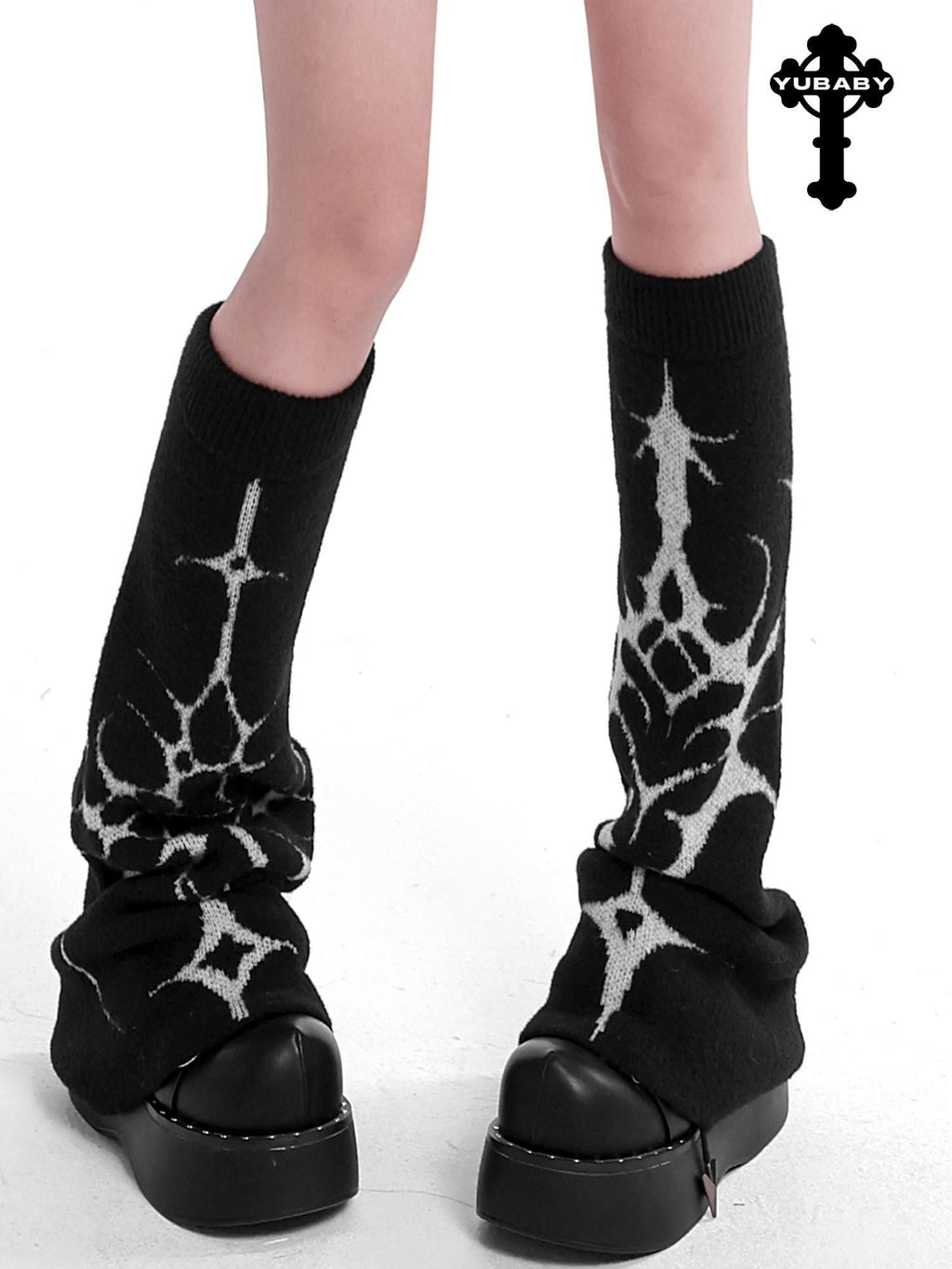 YUBABY Gothic Floral Anime Stacked Women's Faux Alpaca Fleece Leg Warmers