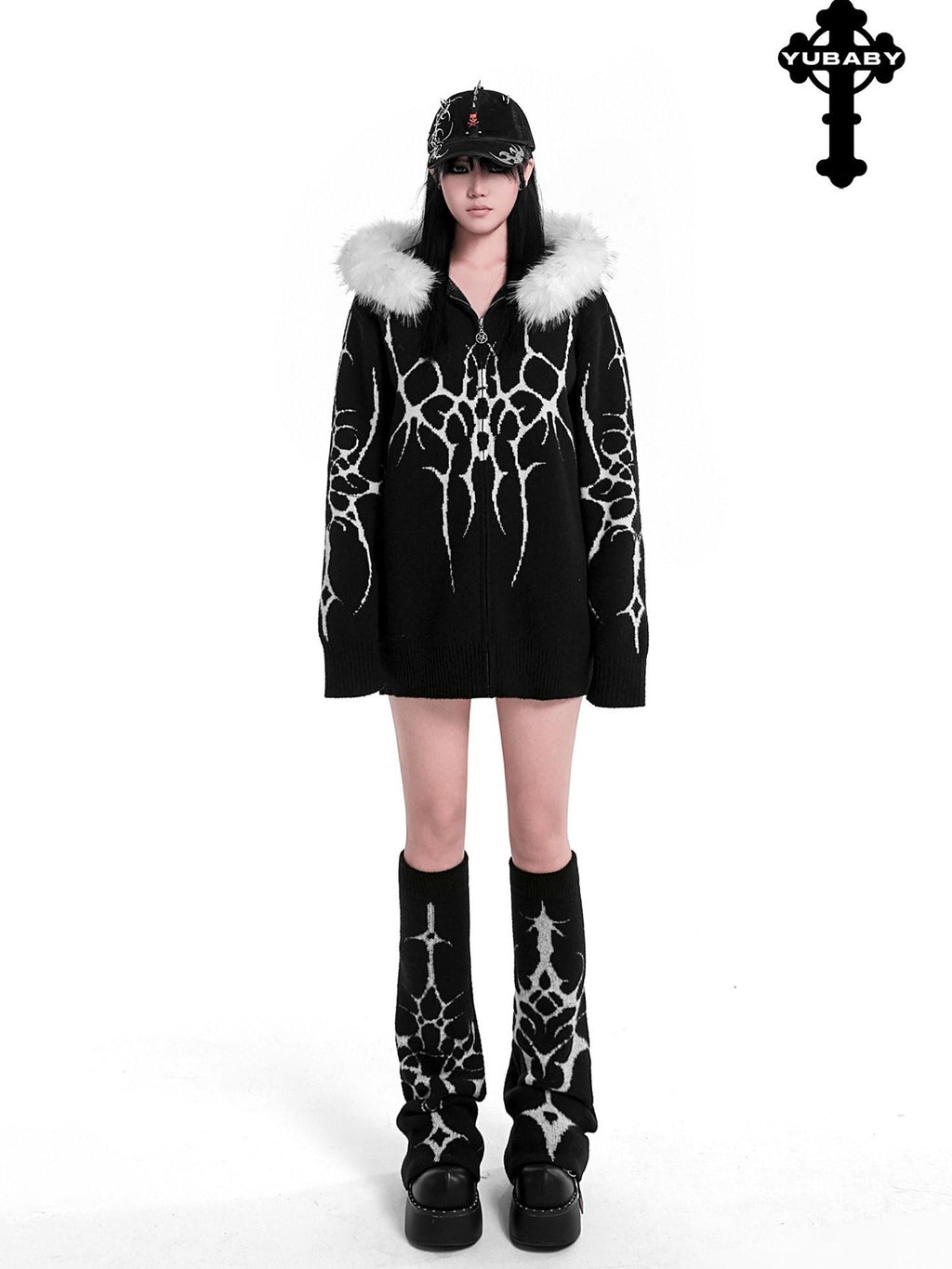 YUBABY Gothic Floral Anime Stacked Women's Faux Alpaca Fleece Leg Warmers