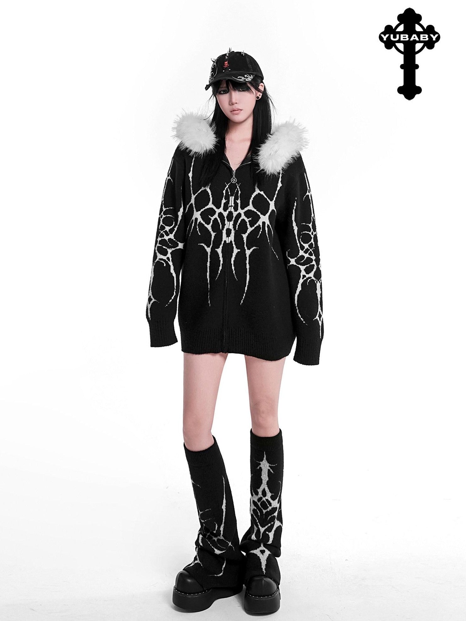 YUBABY Gothic Floral Anime Stacked Women's Faux Alpaca Fleece Leg Warmers