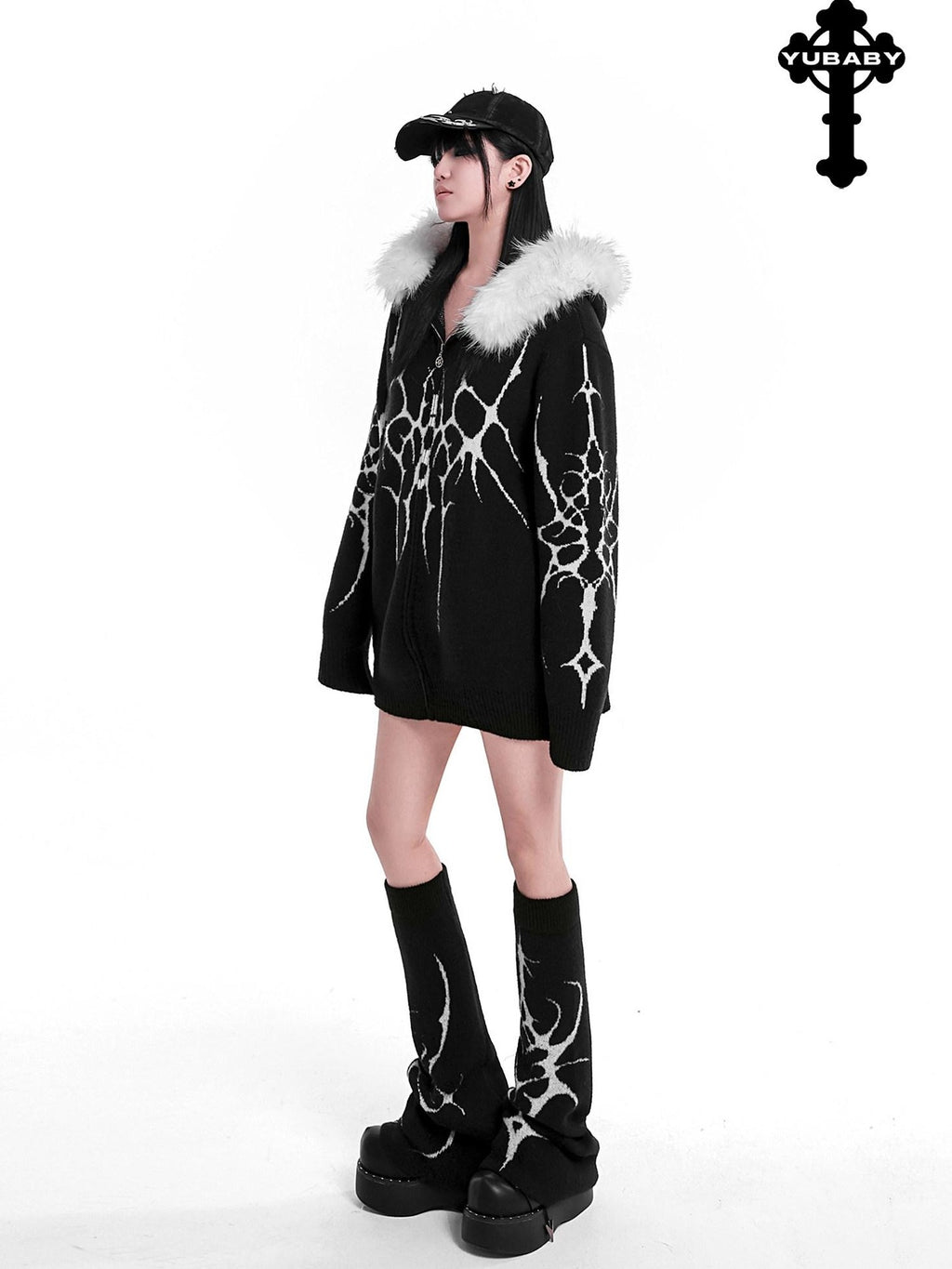 YUBABY Gothic Floral Anime Stacked Women's Faux Alpaca Fleece Leg Warmers