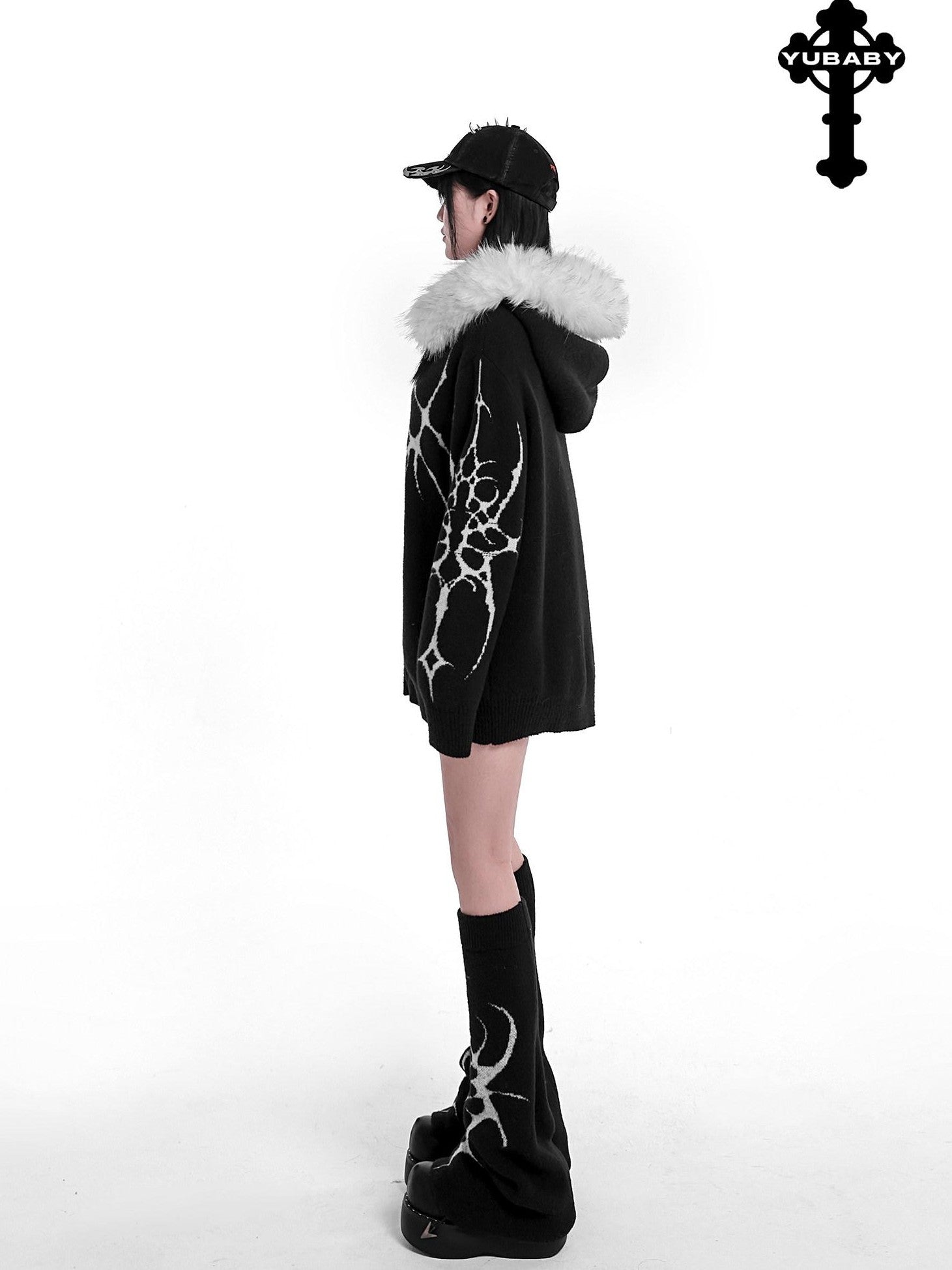 YUBABY Gothic Floral Anime Stacked Women's Faux Alpaca Fleece Leg Warmers