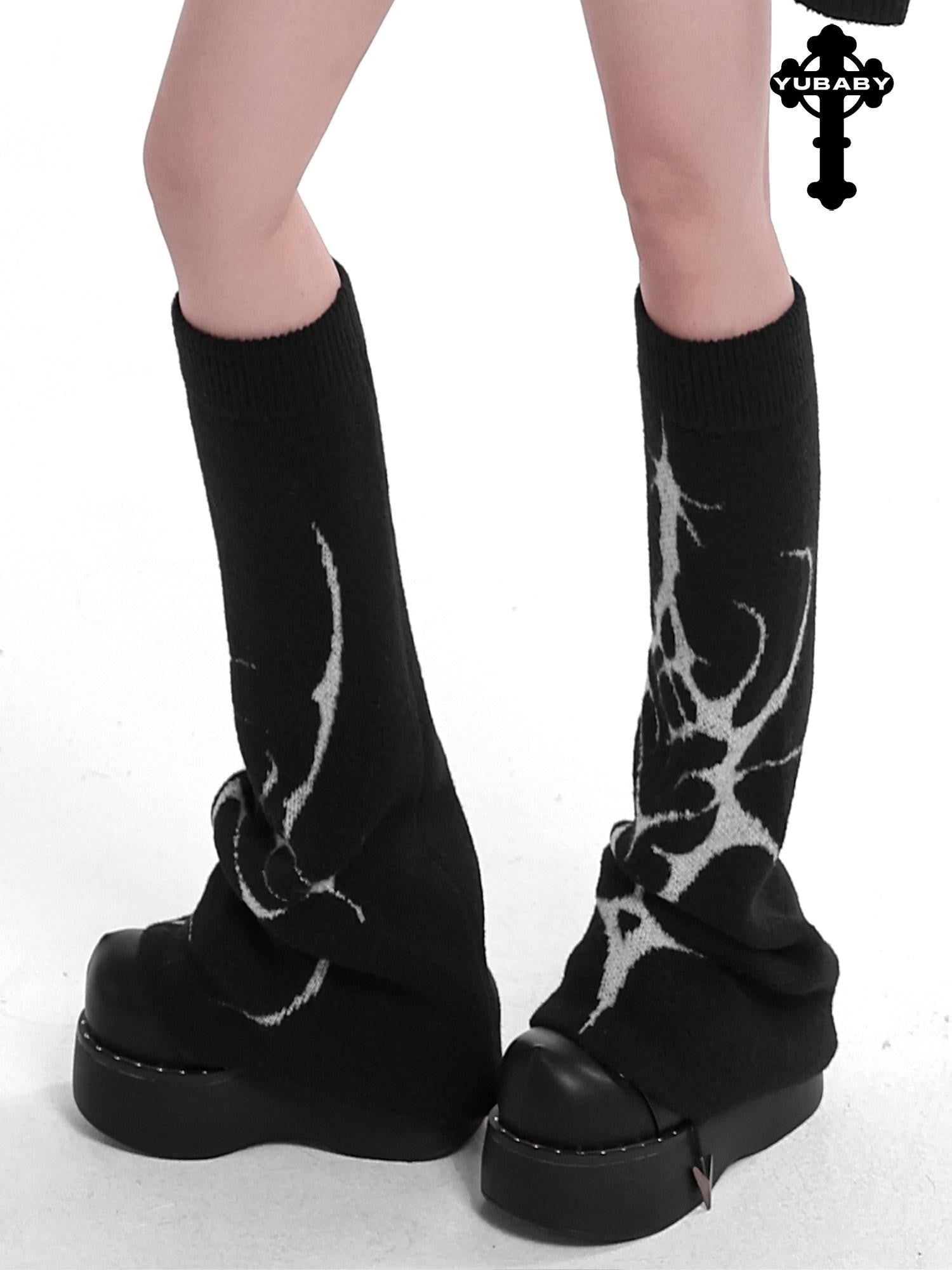 YUBABY Gothic Floral Anime Stacked Women's Faux Alpaca Fleece Leg Warmers