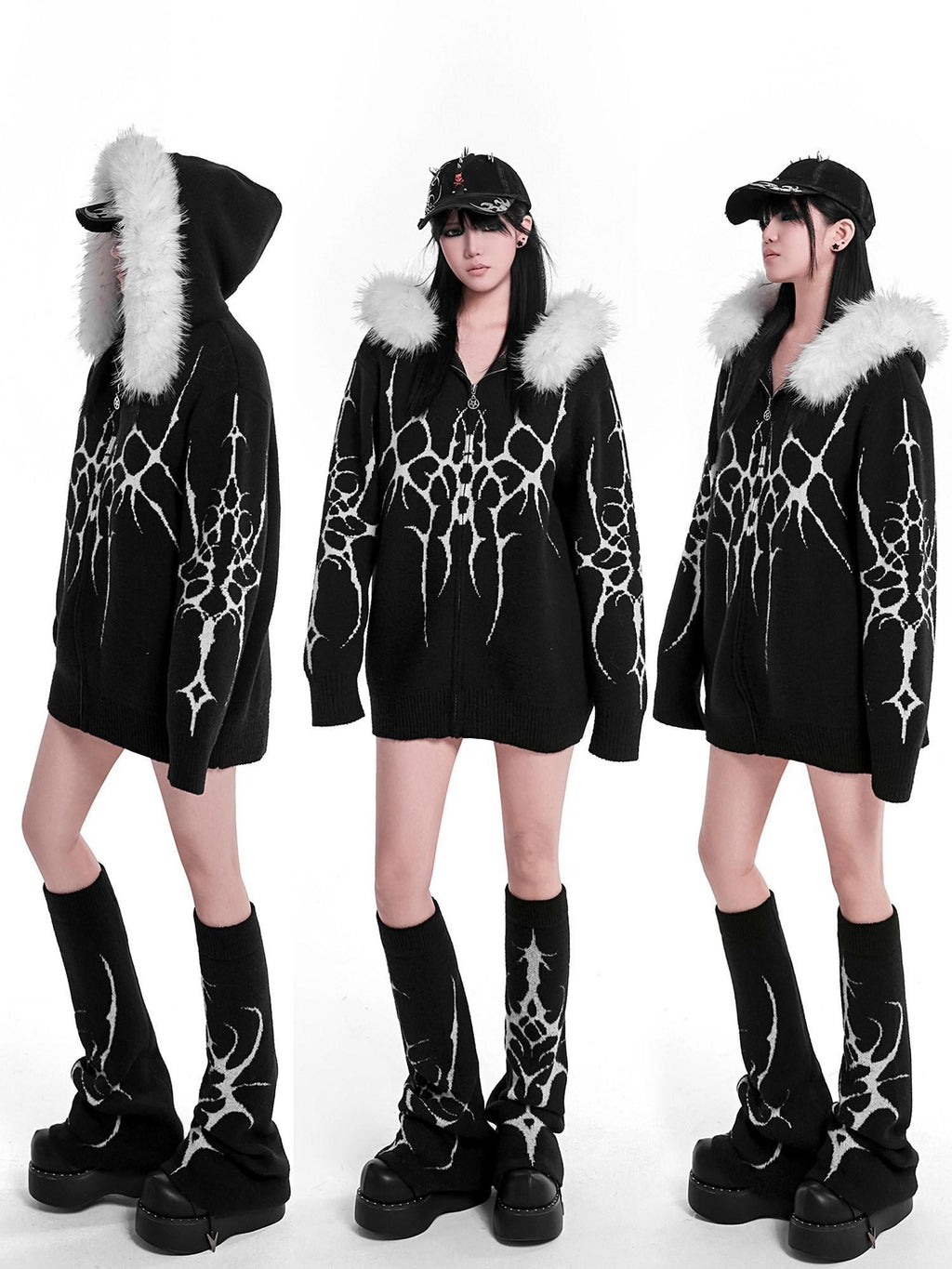 YUBABY Gothic Floral Anime Stacked Women's Faux Alpaca Fleece Leg Warmers