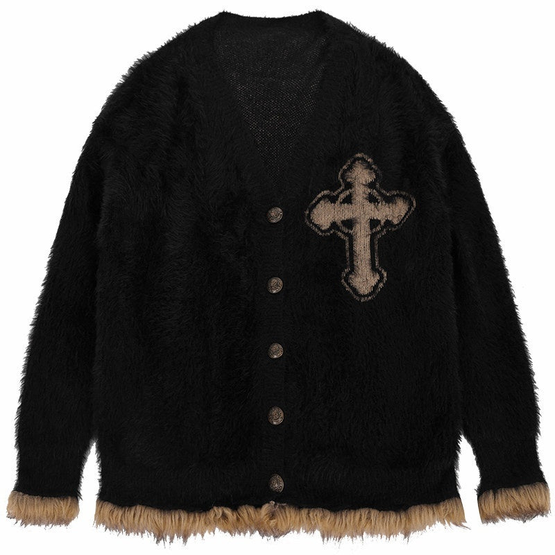 YUBABY_Gothic_Retro_Cross_Motif_Faux_Mink_Fur_Patch_Women's_Acrylic_Blend_Cardigans_845164118852_MISSTT
