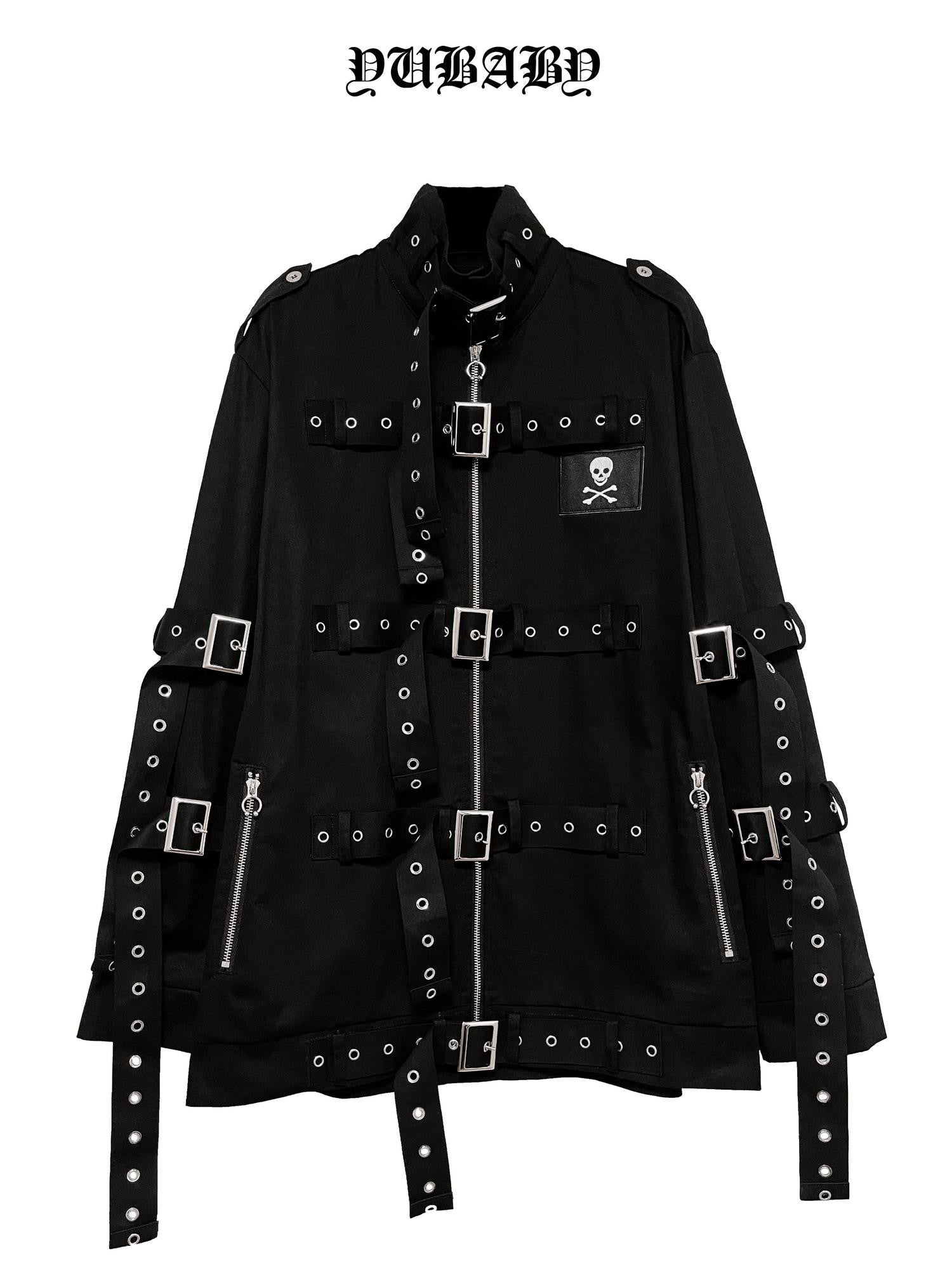 YUBABY Gothic Skull Rivet Metal Laced Bondage Women's Cotton Jackets