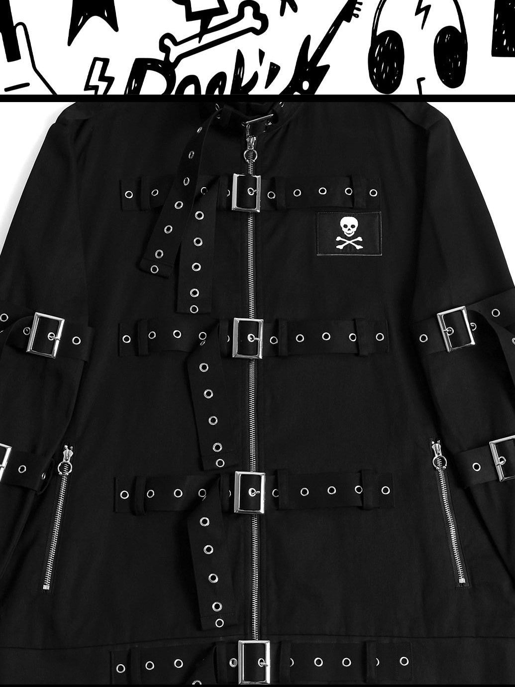 YUBABY Gothic Skull Rivet Metal Laced Bondage Women's Cotton Jackets