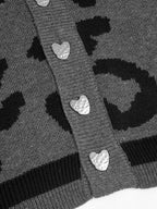 YUBABY Gray Leopard Print Oversized Knit Metal Punk Women's Cotton Blend Cardigans