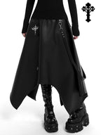 YUBABY Harajuku Cross Motif Asymmetric Detachable Straps Gothic Women's Pu Maxi Skirts