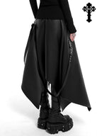 YUBABY Harajuku Cross Motif Asymmetric Detachable Straps Gothic Women's Pu Maxi Skirts