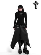 YUBABY Harajuku Cross Motif Asymmetric Detachable Straps Gothic Women's Pu Maxi Skirts