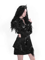 YUBABY Liquid Metal Cross Button Tailored Cut Slim Waist Women's Polyester Overshirts