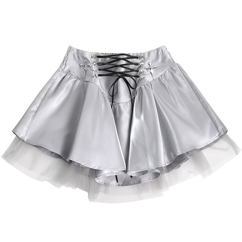 YUBABY_Liquid_Metallic_Puff_Sleeve_Off_Shoulder_Women's_Nylon_Top_&_Skirt_Sets_671880670777_MISSTT