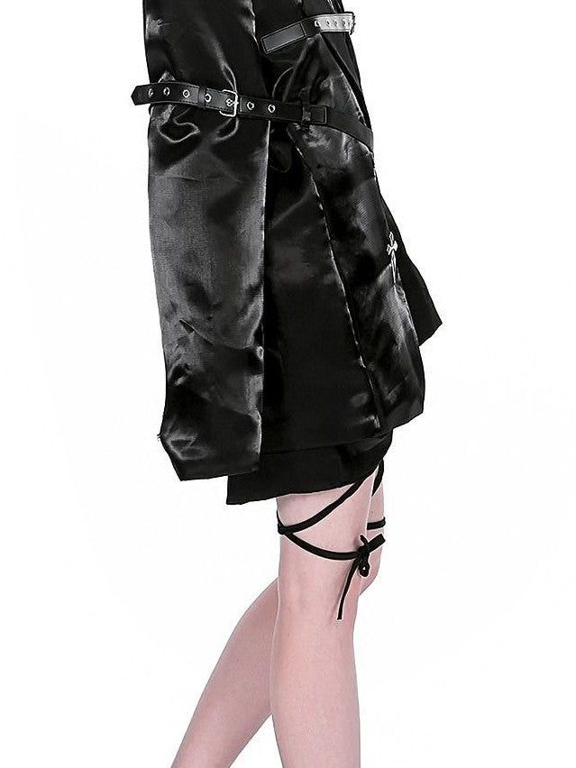 YUBABY Liquid Metallic Silver Cross Belt Tie Loose Women's Pu Blazer Jackets