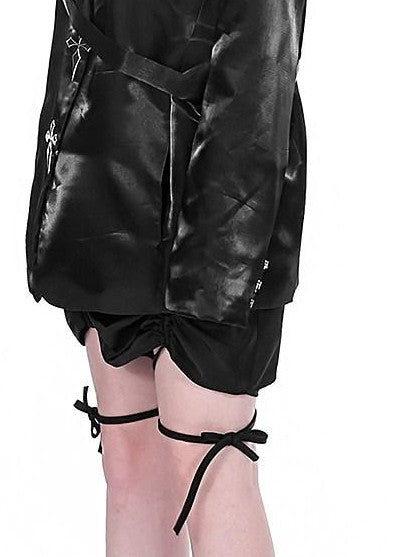 YUBABY Liquid Metallic Silver Cross Belt Tie Loose Women's Pu Blazer Jackets