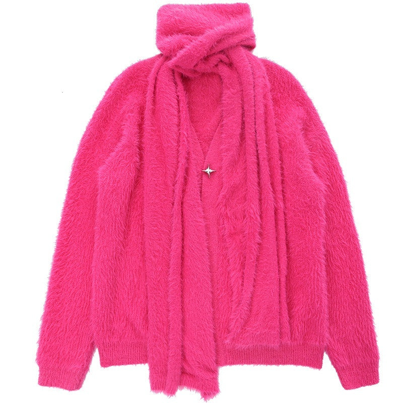 YUBABY_Magenta_Fuzzy_Batwing_V-neck_Oversized_Women's_Mink_Blend_Cardigans_690971083253_MISSTT