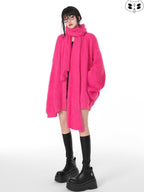 YUBABY Magenta Fuzzy Batwing V-neck Oversized Women's Mink Blend Cardigans
