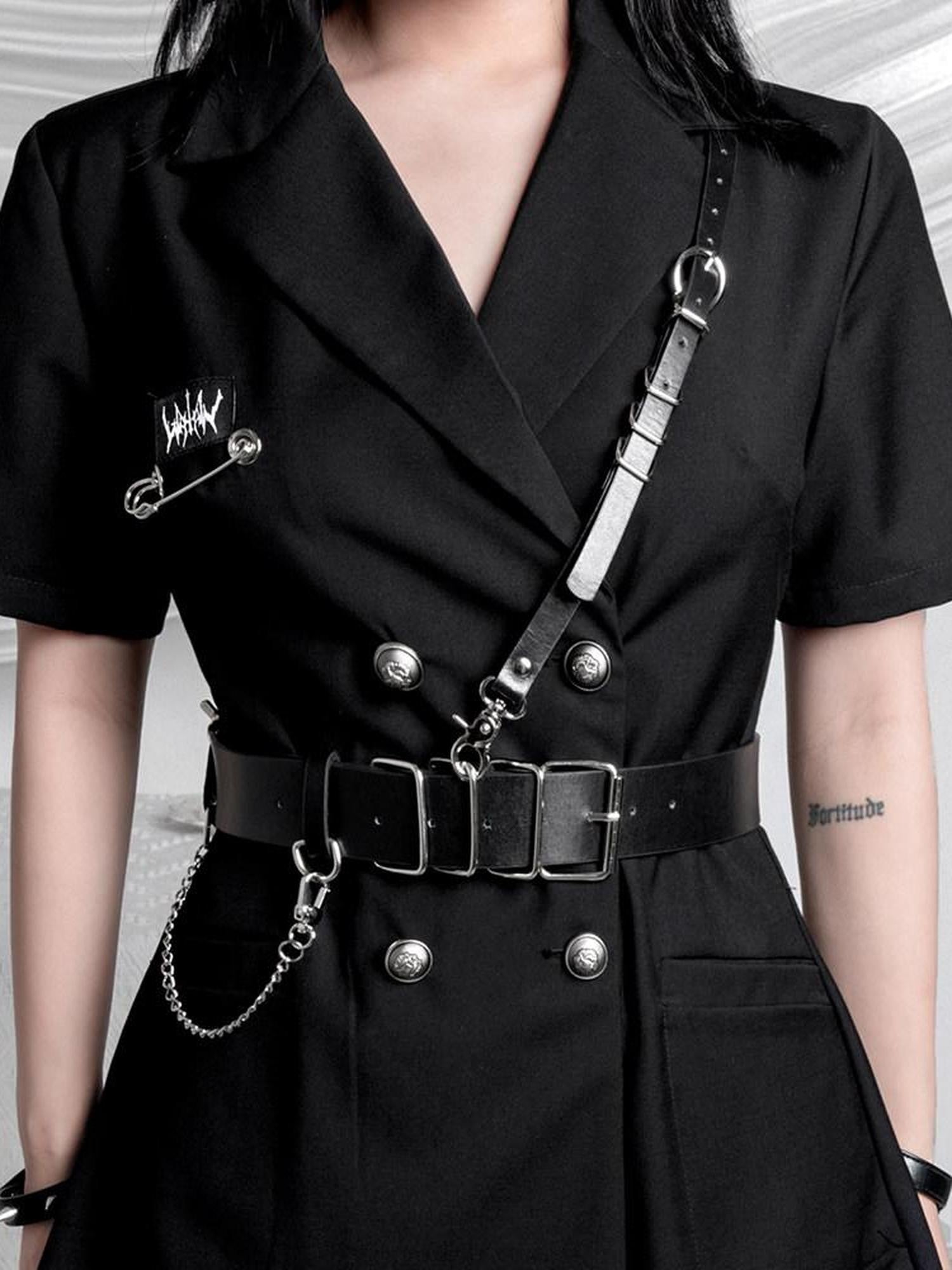 YUBABY Metal Square Buckle Military Detachable Chain Crossbody Two Piece Women's Belts