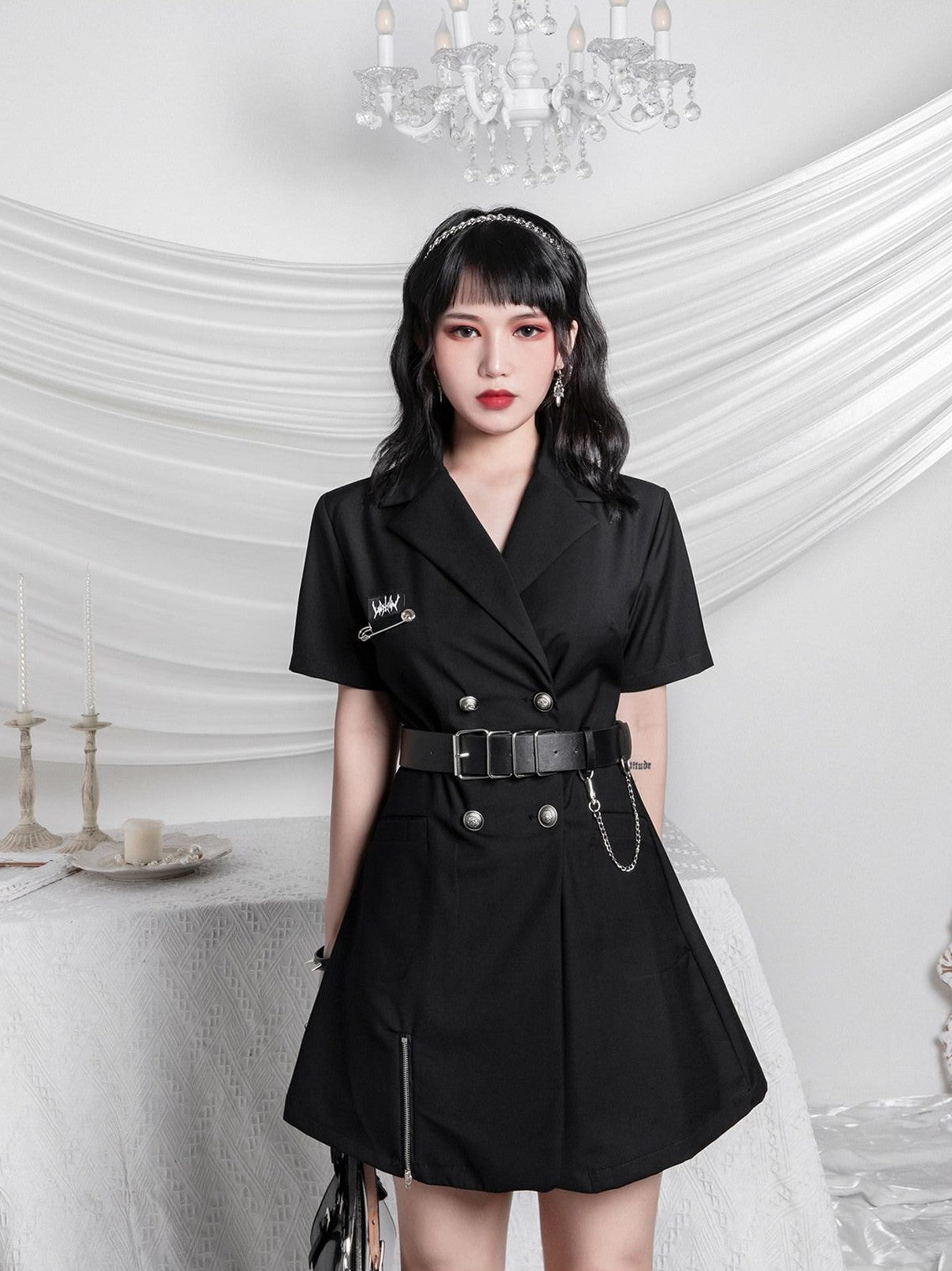 YUBABY Metal Square Buckle Military Detachable Chain Crossbody Two Piece Women's Belts