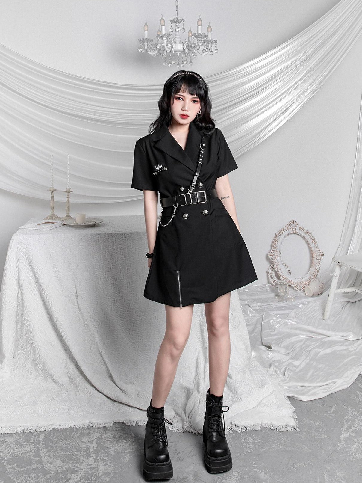 YUBABY Metal Square Buckle Military Detachable Chain Crossbody Two Piece Women's Belts