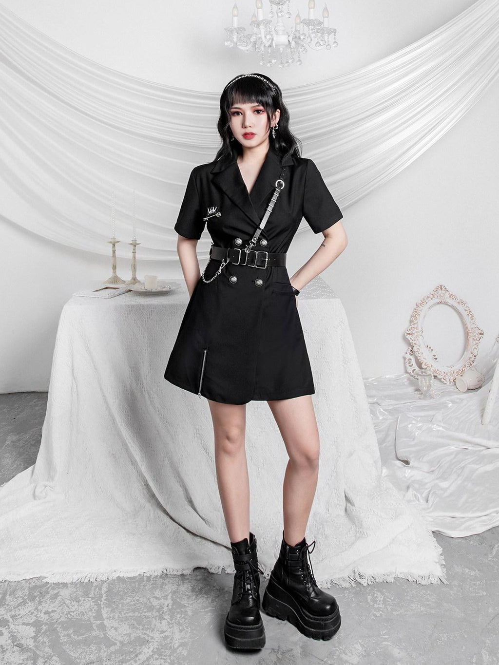 YUBABY Metal Square Buckle Military Detachable Chain Crossbody Two Piece Women's Belts