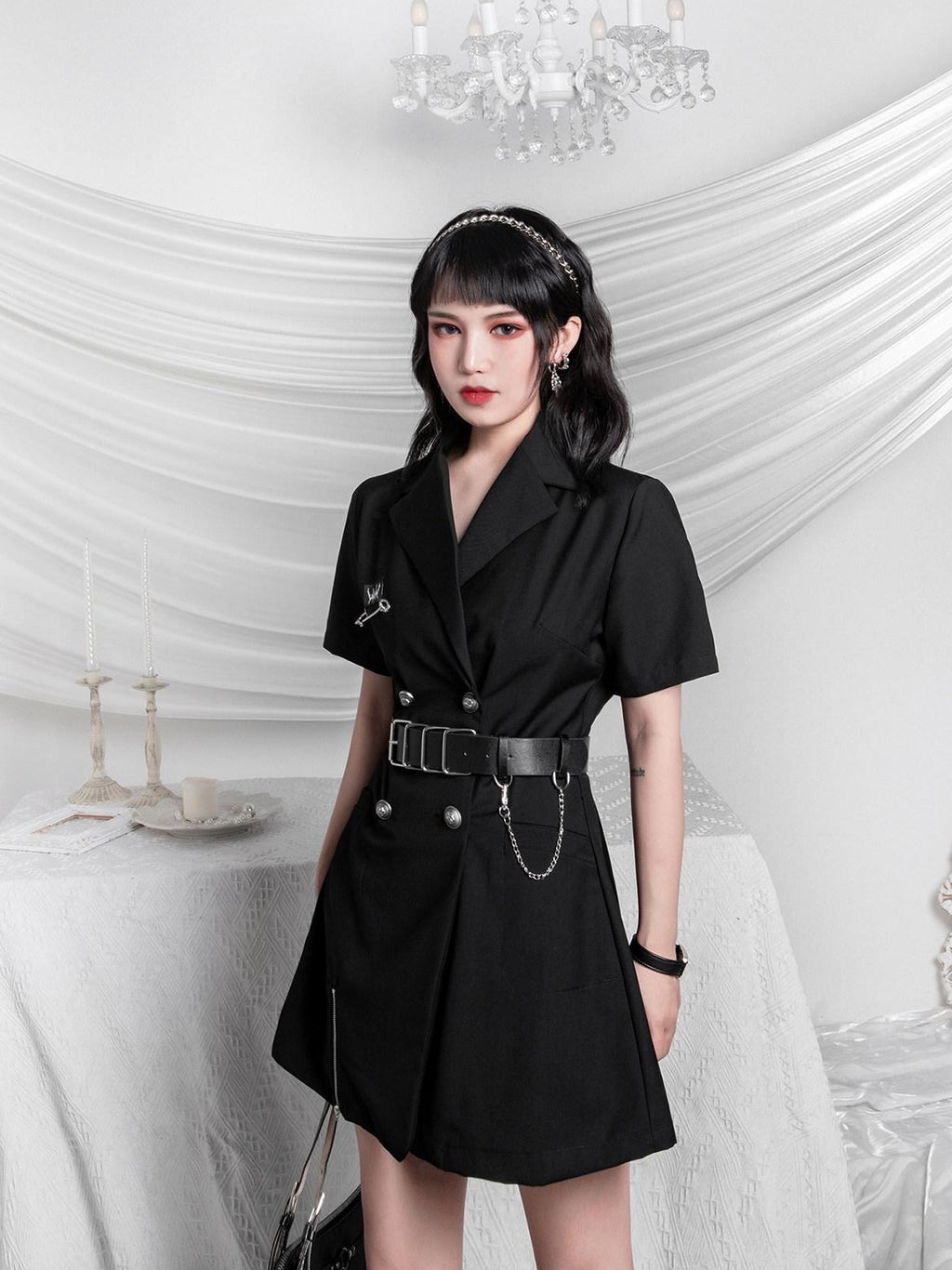 YUBABY Metal Square Buckle Military Detachable Chain Crossbody Two Piece Women's Belts