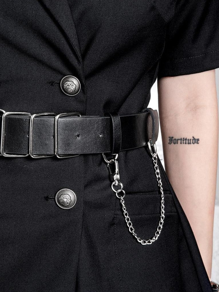 YUBABY Metal Square Buckle Military Detachable Chain Crossbody Two Piece Women's Belts