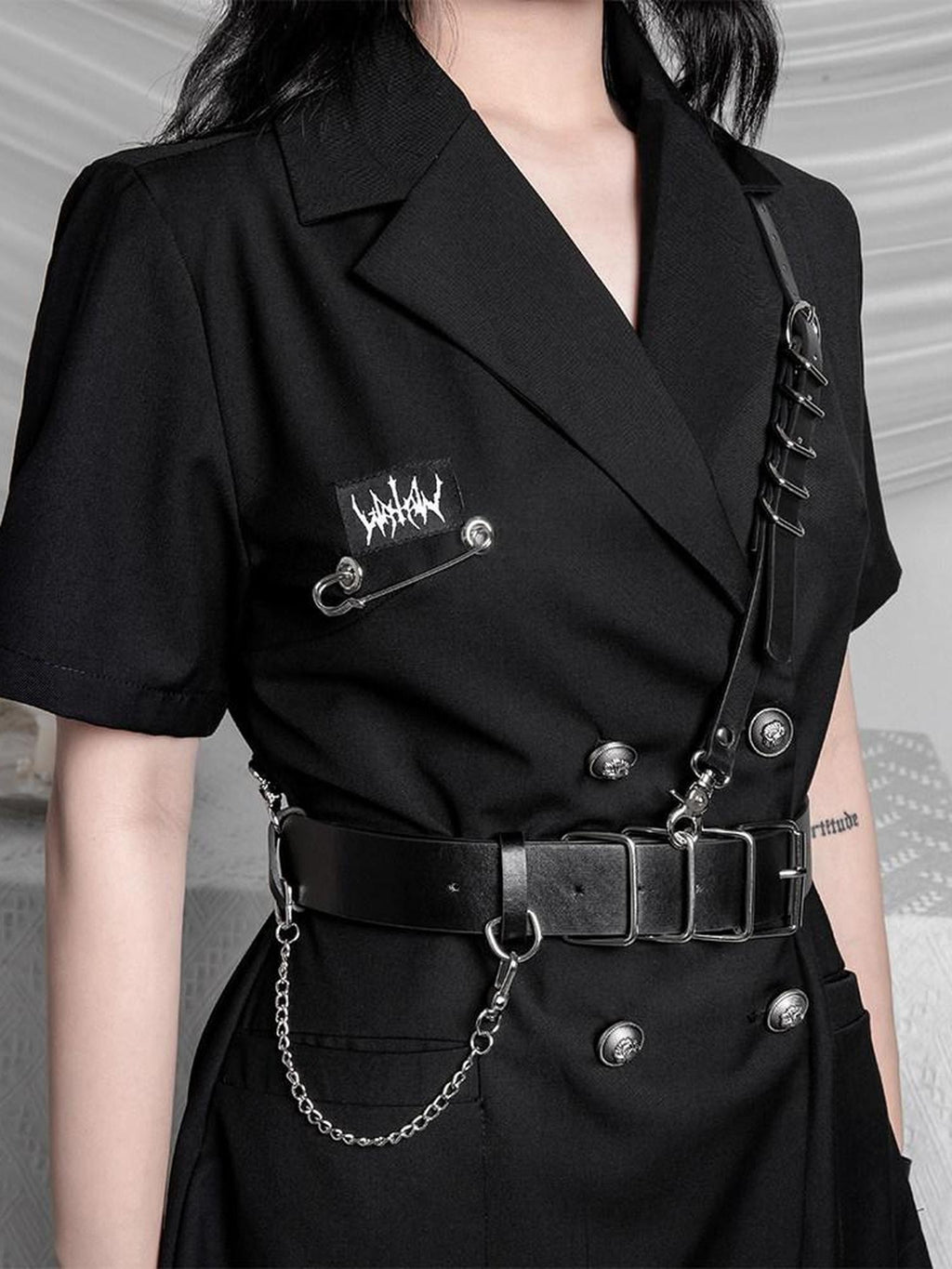 YUBABY Metal Square Buckle Military Detachable Chain Crossbody Two Piece Women's Belts
