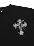 YUBABY Multicolor Rhinestone Cross Gothic Women's Cotton Blend Short Sleeve T-shirts